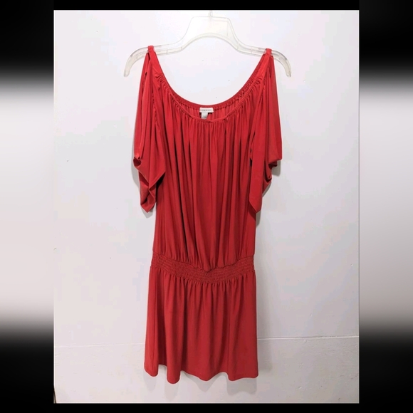 Boston Proper Blouson Dress M Slit Sleeve Orange Red - Picture 4 of 8